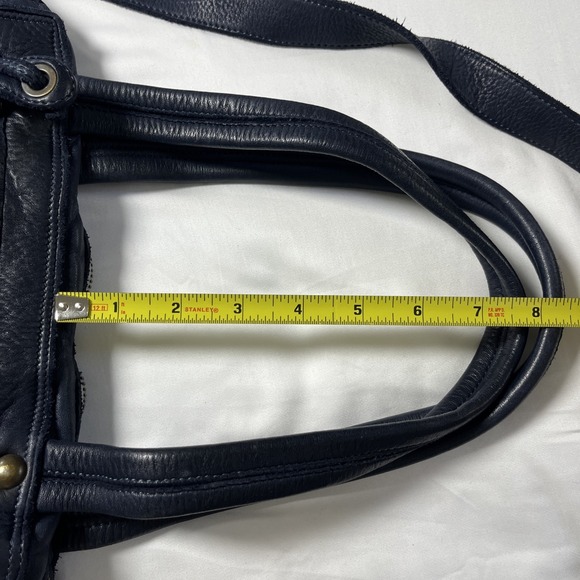 Errelleventidue Made Italy Leather Bag Navy Blue Floral Lace Cut Crossbody Strap - Picture 10 of 13